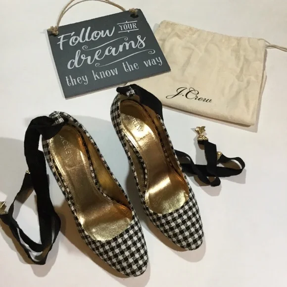 J.Crew Size 9 Bell Ankle Tie Gingham Pumps… - Picture 3 of 8